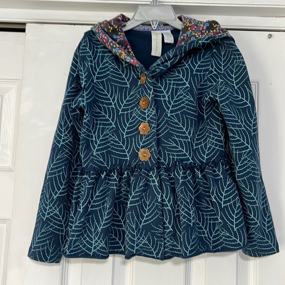 Matilda Jane Navy Leaf Print Hooded Jacket with Multicolor Hood Lining